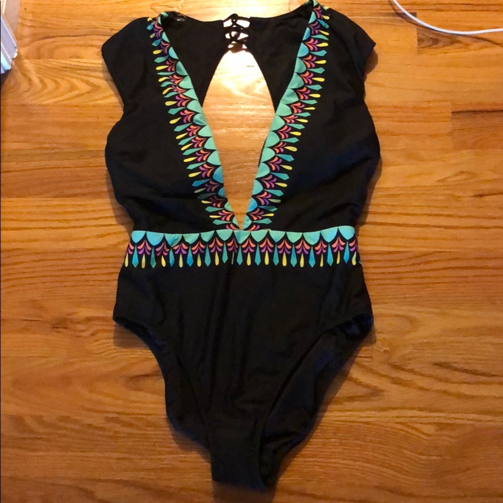 Black Lowcut One Piece Bathing Suit
